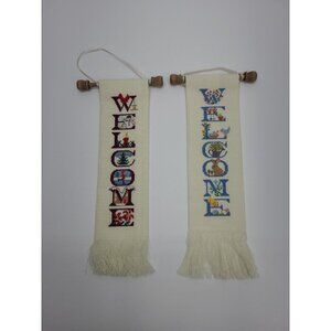 Handmade Cross-stitched Banner Wall Hanging on Dowell Rod Spring & Winter Decor